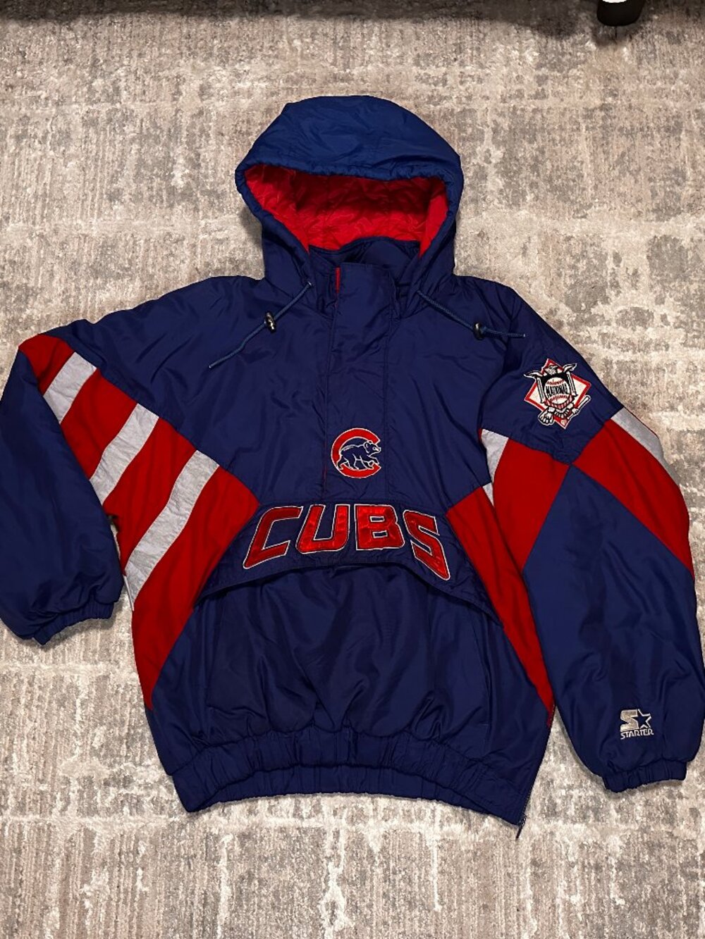 Vintage Chicago Cubs Starter Jacket Puffer 1990s Large Hoodie Baseball MLB 90s